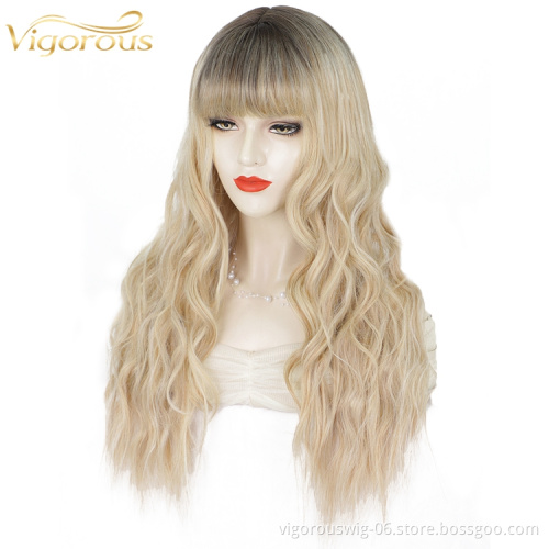 Synthetic Small Part Lace Middle Part Natural Wavy Long Ombre Blonde Hair Top Quantity Supplier Women's Wig Heat Resistant